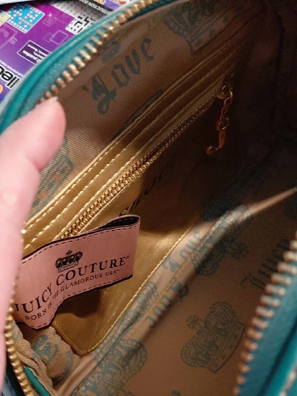 RARE P&G ERA VINTAGE Y2K Juicy Couture Mint and Teal Bowler Bag w/Charm & Mirror